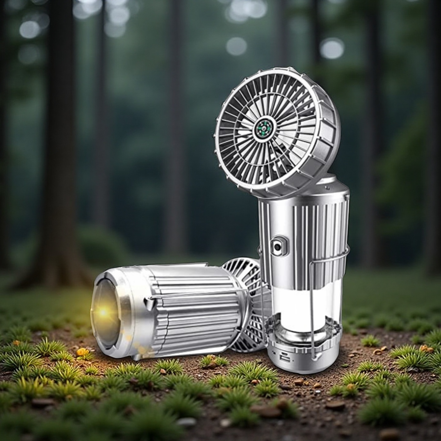 Solvind™ 5-i-1 Campinglampa – Solcellsdriven Fläkt, Ljus, Powerbank & Mer