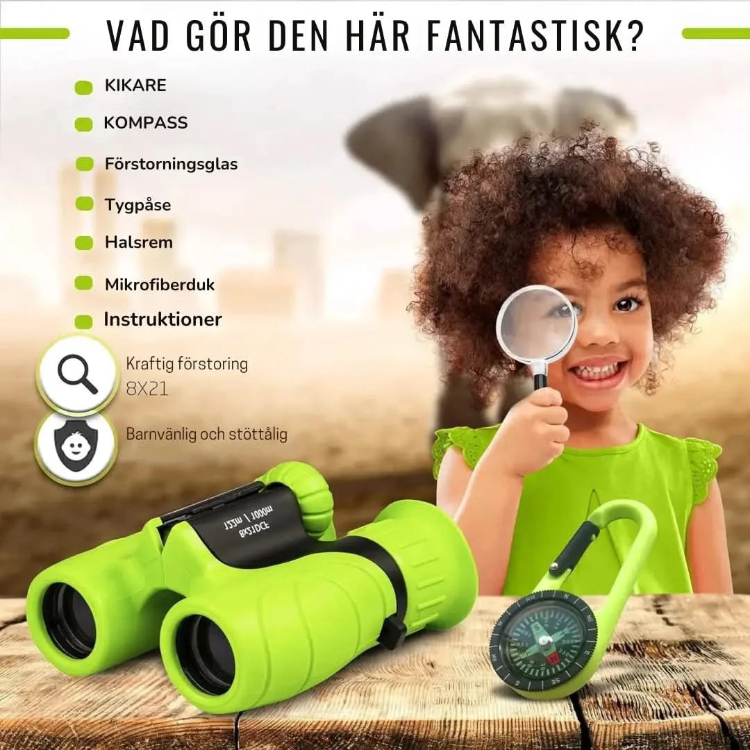 Kikare för Barn 8x21 – Förstoring, Kompass & Förstoringsglas