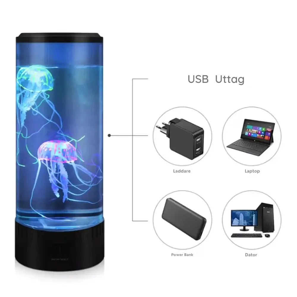 LED-jellyfish-lampa med simulerade maneter och färgskiftande ljus
